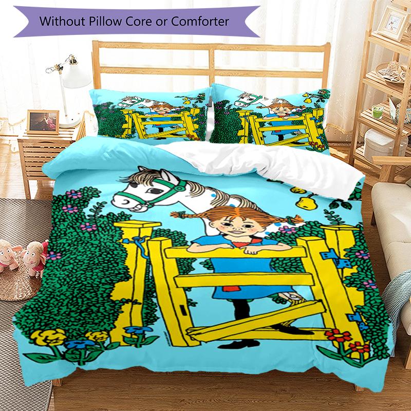 3pcs Pippi Longstocking Bedding Set Duvet Cover Closure Includes 1 Duvet Cover & 2 Pillowcases, Soft and Comfortable for All Seasons.