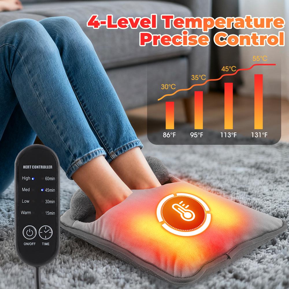 Multi-functional Electric Heating Pad: Foot, Hand, and Belly Warmer with 4-Level Temperature and Timing Control