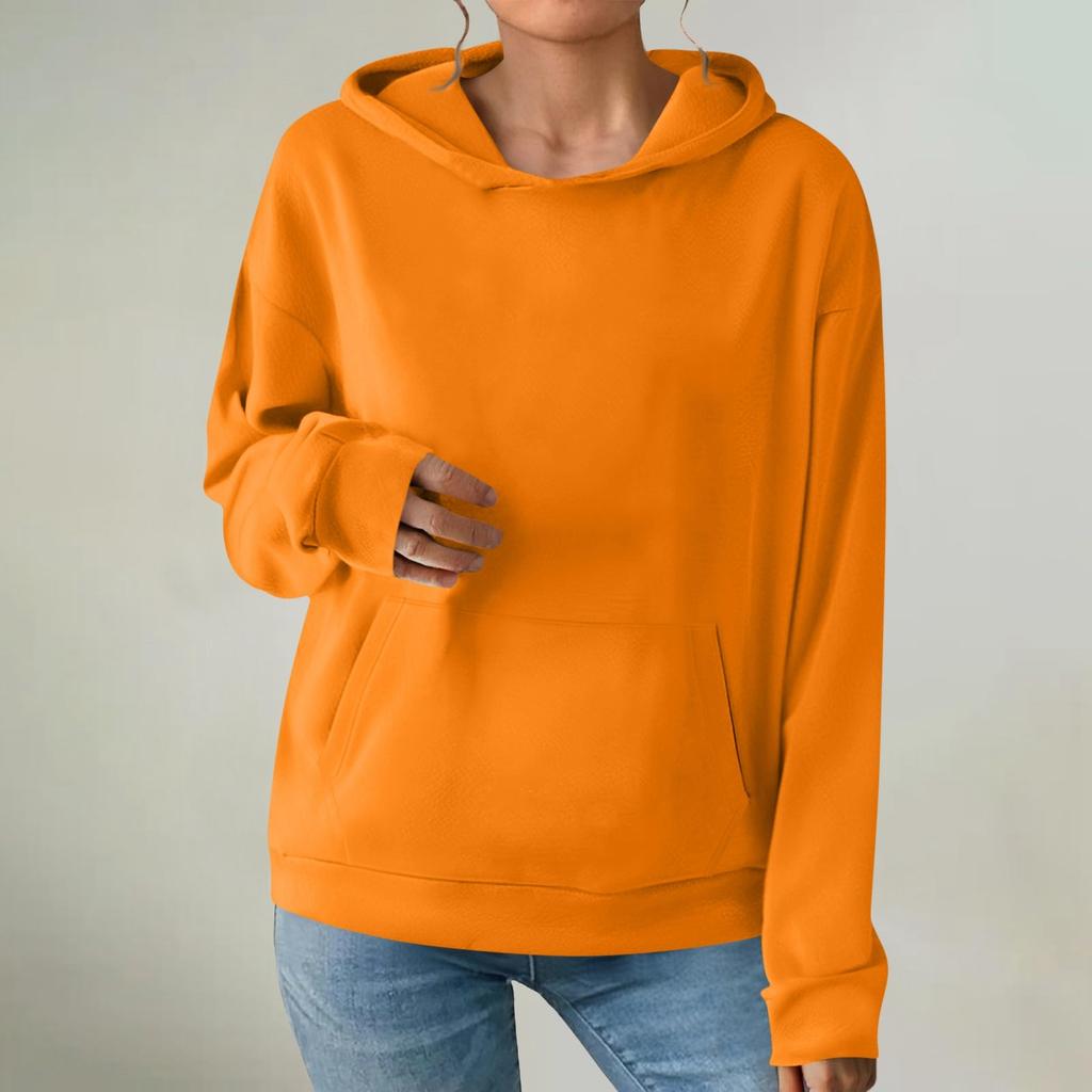 Dámský módní pulovr s dlouhým rukávem a jednobarevná mikina s kapucí