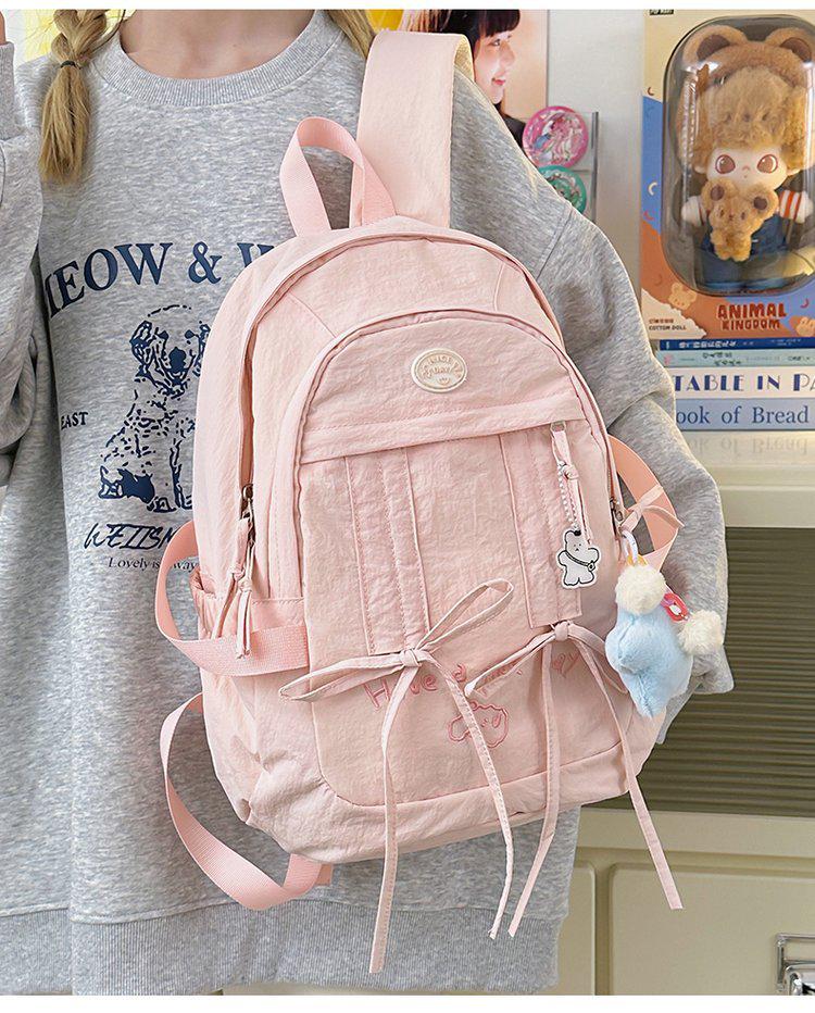Korean Style Women's Casual Nylon Backpack - Cute, Large Capacity, Solid Color, Fresh Design, Small Laptop Compatible