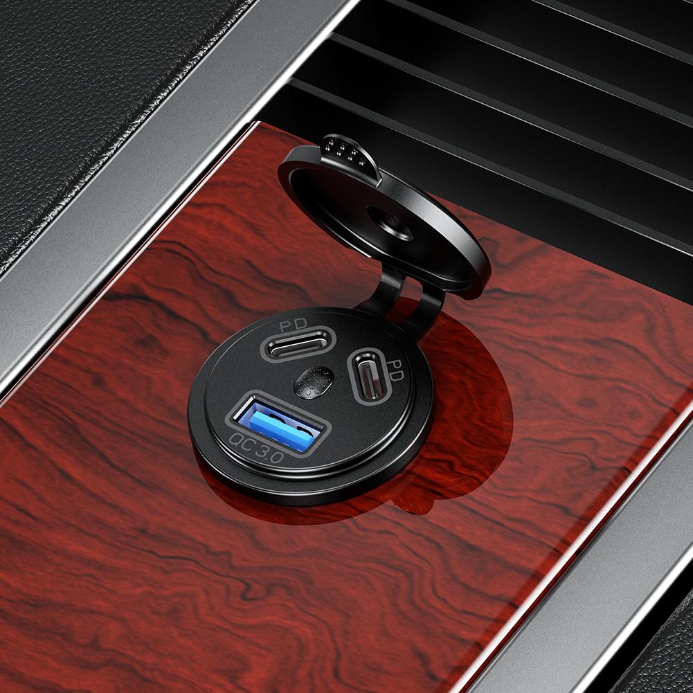 45W USB Charger Socket Dual PD Type-C Power Outlet QC3.0 Car Power Adapter IP66 Waterproof with Switch for Car Marine Motorcycle