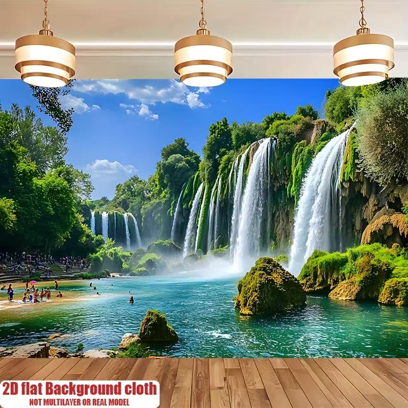 

Realistic Waterfall Scene Tapestry, Tropical Forest Waterfalls with Clear Blue Lake Backdrop for Photography 47.2x31.5inch/120*80cm