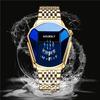 HOURSLY 6617 Fashion Men's Watches Motorcycle Cool Waterproof Sport Wristwatch Quartz Stainless Steel Belt Watch Gold Band Clock