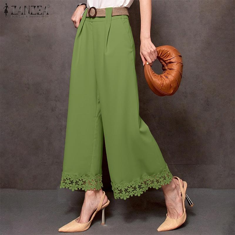 ZANZEA Women Casual Elastic Waist Loose Casual Wide Leg Pants