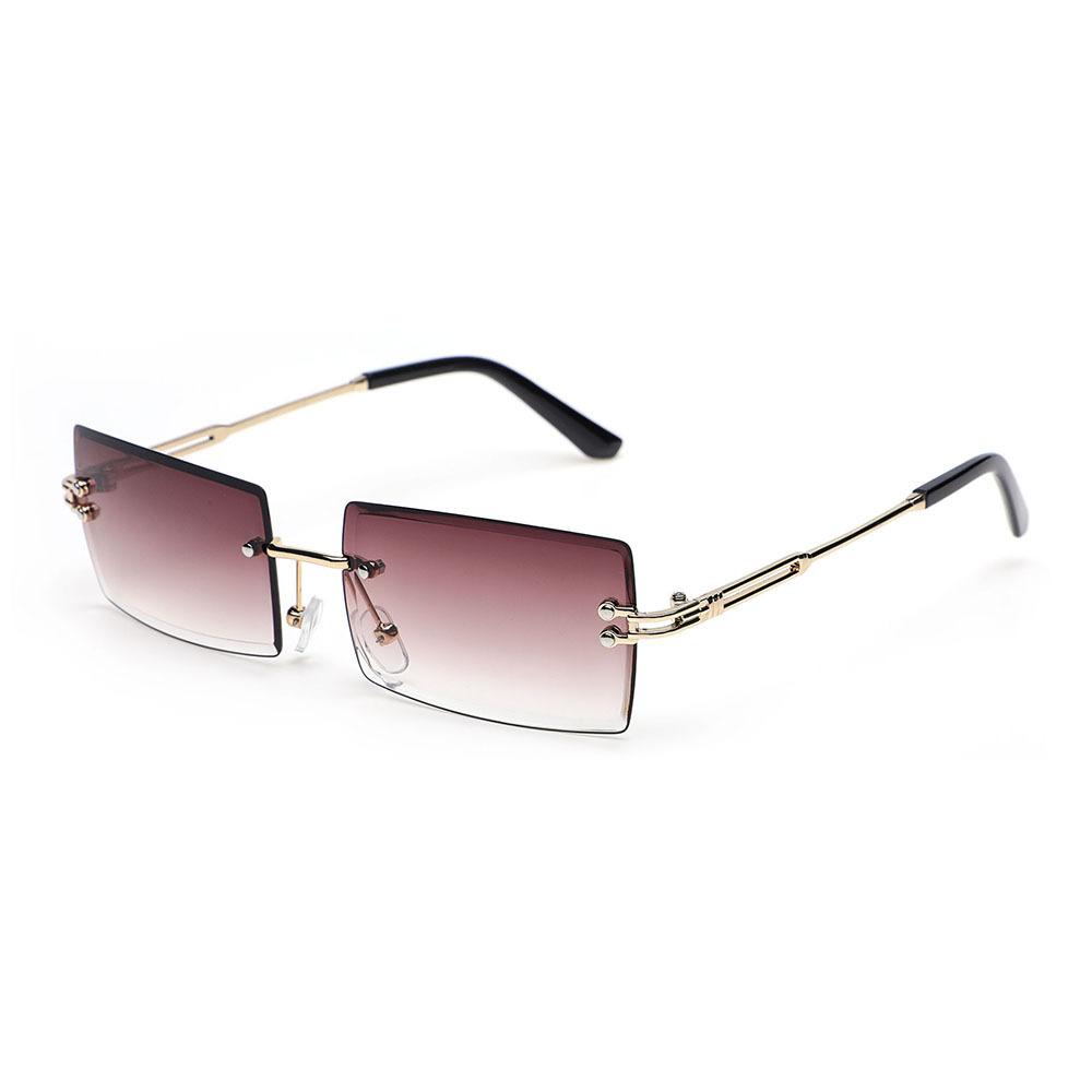 Retro Fashion Sunglasses Frameless Rectangle Gradient UV400 Women Summer Travel Metal Rimless