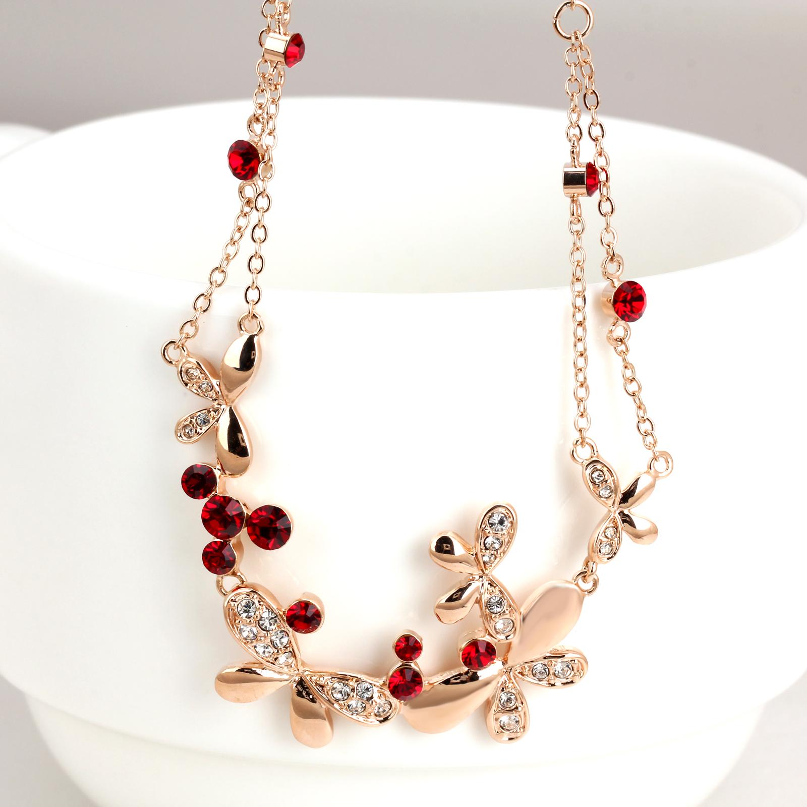 ZHOUYANG Top Quality Butterfly Love Flowers Rose Gold Color Pendant Necklace Jewelry Austrian Crystal N037 N038 N067