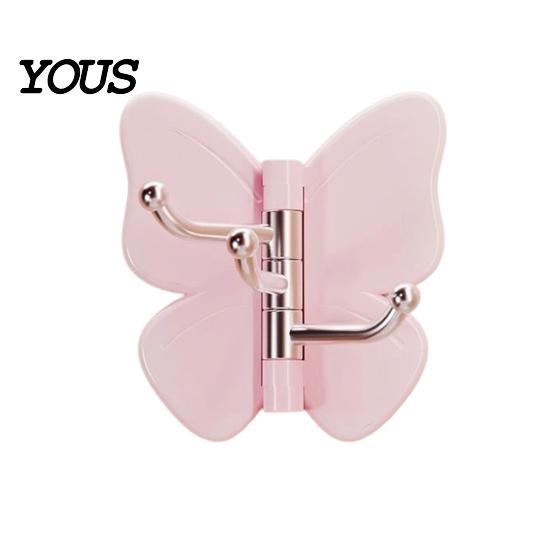 Hair Tie Holder Hook Rotating Butterfly Adhesive Wall Hooks, 3-Prong No-Drill Swivel Hangers, with Key Adjustable Angle Space-Saving Hook, for