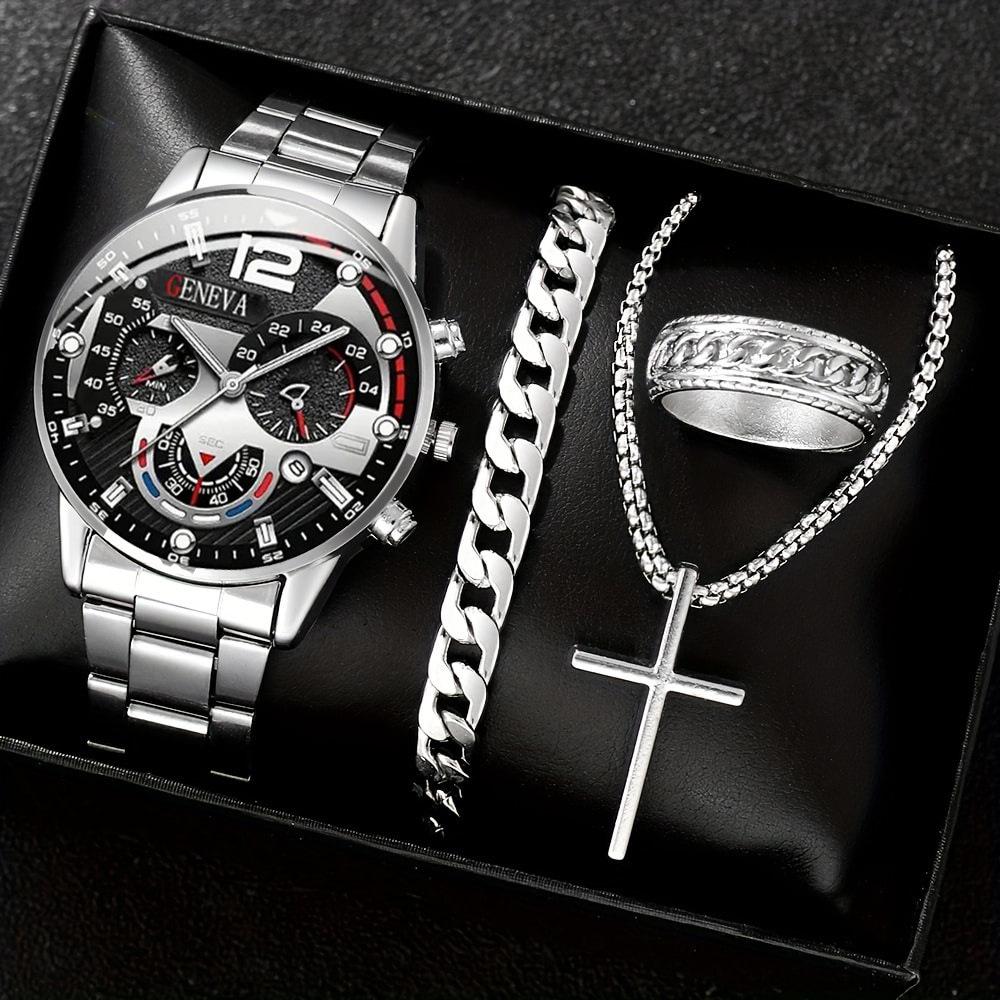 

Стильные деловые часы с универсальным набором ожерелья и браслетов