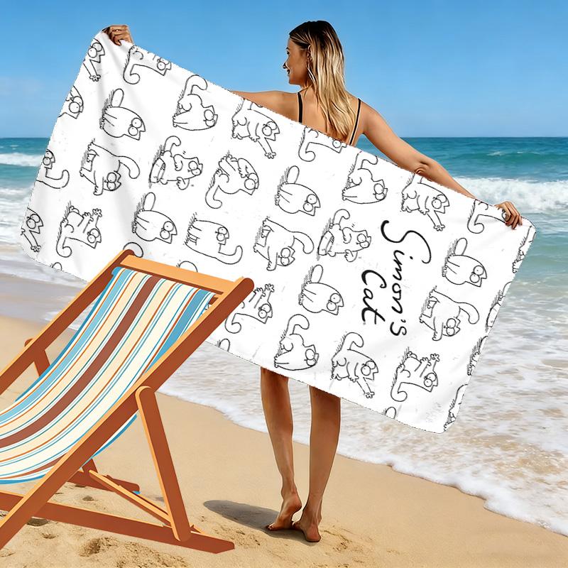 Simon's Cat Print Strandlaken, Groot Zacht Sneldrogend Handdoek voor Strand Camping Zwemmen