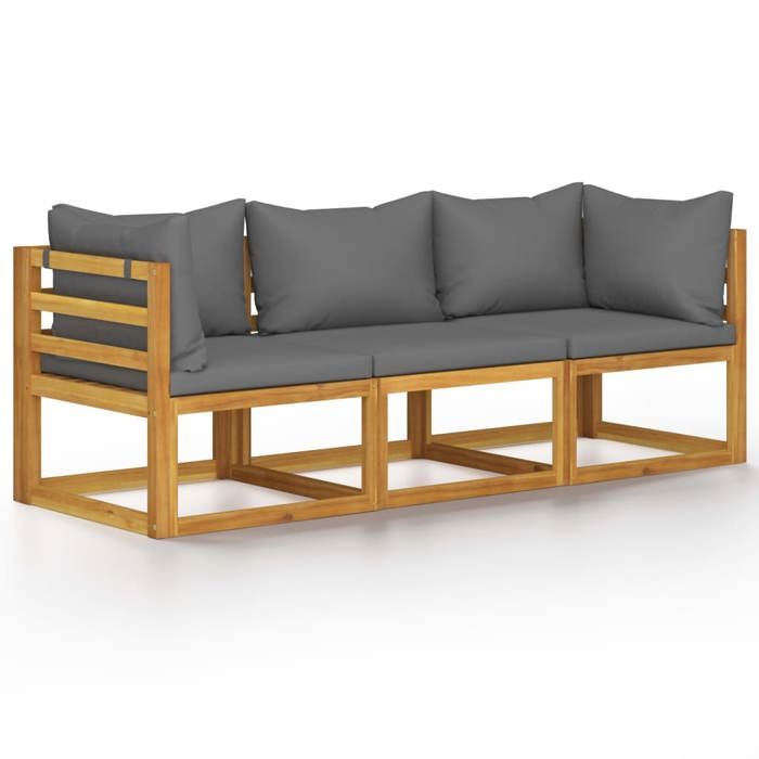 vidaXL 3-seater Garden Sofa In Solid Acacia Wood with Dark Grey Cushion