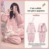 Winter Soft Girl Rabbit Pajamas Thickened Coral Fleece Cute One-piece Pajamas Girl Cartoon Ins Loungewear Nightgown