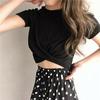Women Casual O Neck Short Sleeve T-Shirt Summer Solid Crisscross T Shirt Top