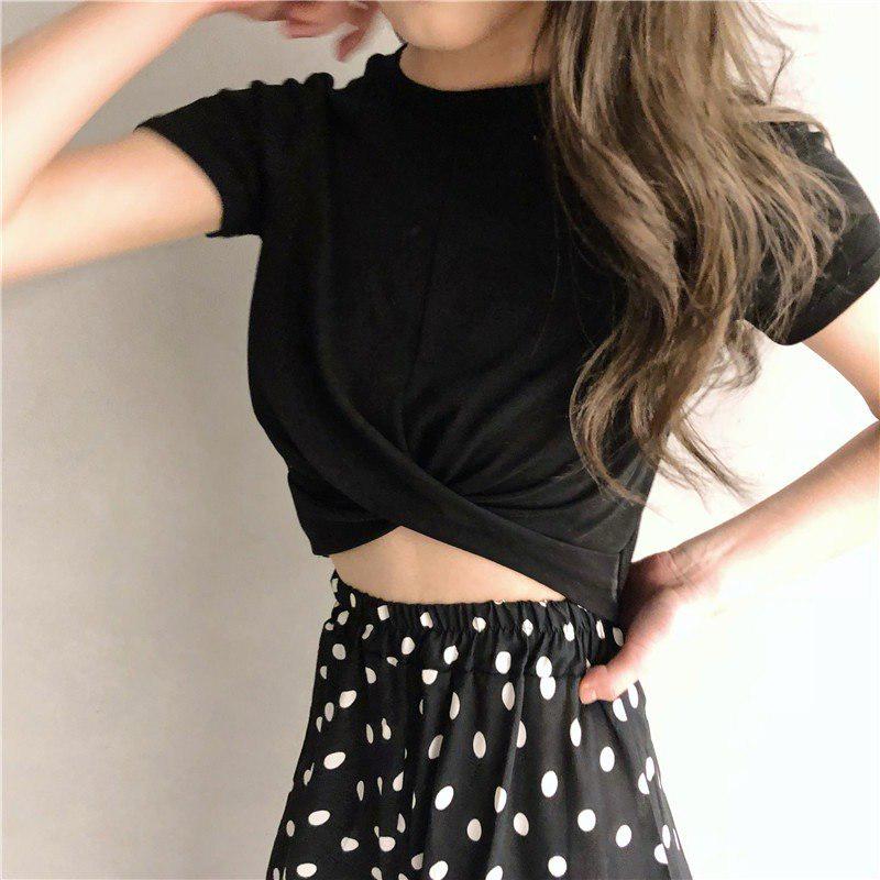Women Casual O Neck Short Sleeve T-Shirt Summer Solid Crisscross T Shirt Top