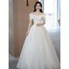 French Light Wedding Dress Bride 1011 New One-word Shoulder Satin Main Yarn Large Size Simple Door Yarn Welcome Yarn Travel Photography