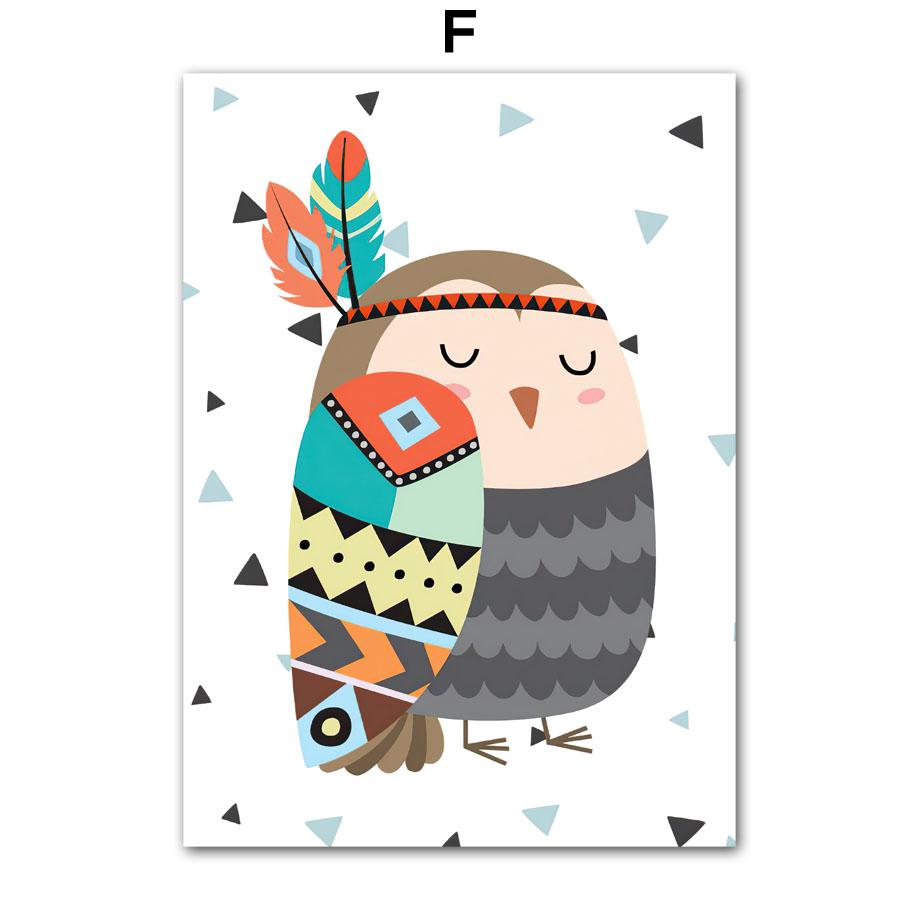 kawaii Bear Deer Owl Fox Monkey Feather Nursery Animal Posters And Prints Wall Art Canvas Painting Pictures Baby Kids Room Decor
