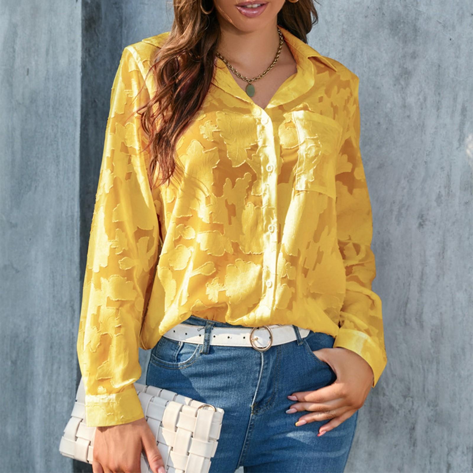 

Женская свободная повседневная шифоновая рубашка-топ XL жёлтый