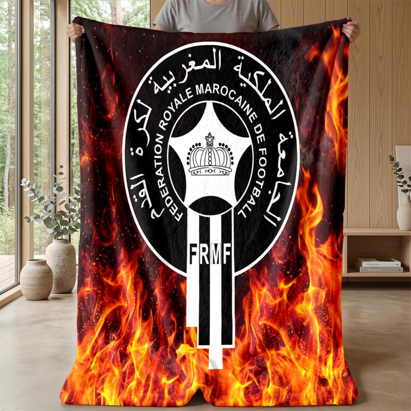 Morocco Football Printed Flannel Blanket Skin Friendly Warm Decorative Throw for Indoor Couch Bed Daily Use