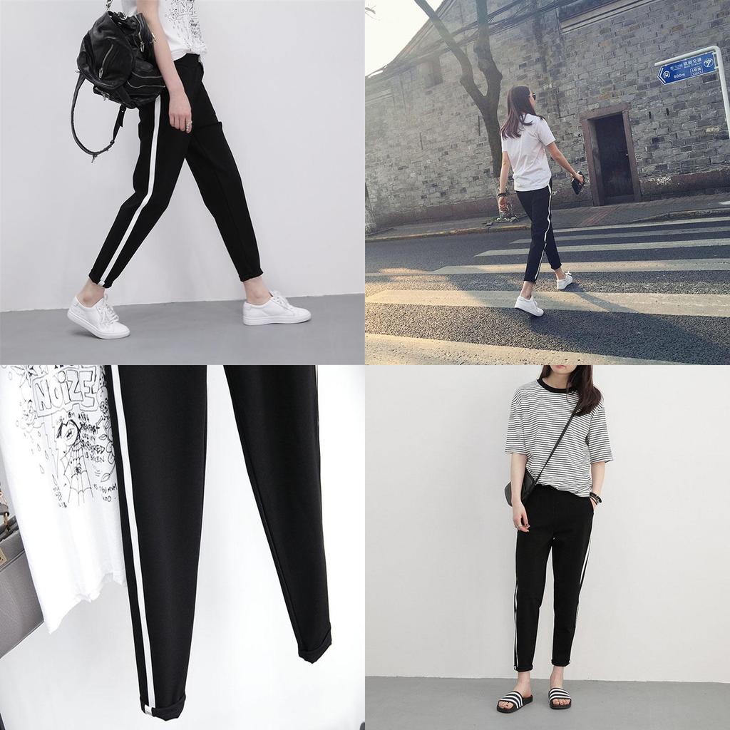 Elastic Waist Patchwork Harem Pants Casual Loose Sports Trousers**
