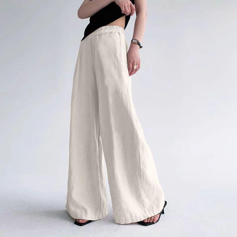 Women s High-Waisted Cotton & Linen Wide-Leg Pants - Loose, Drapey, Floor-Length for Spring & Summer M [91-105 lbs]