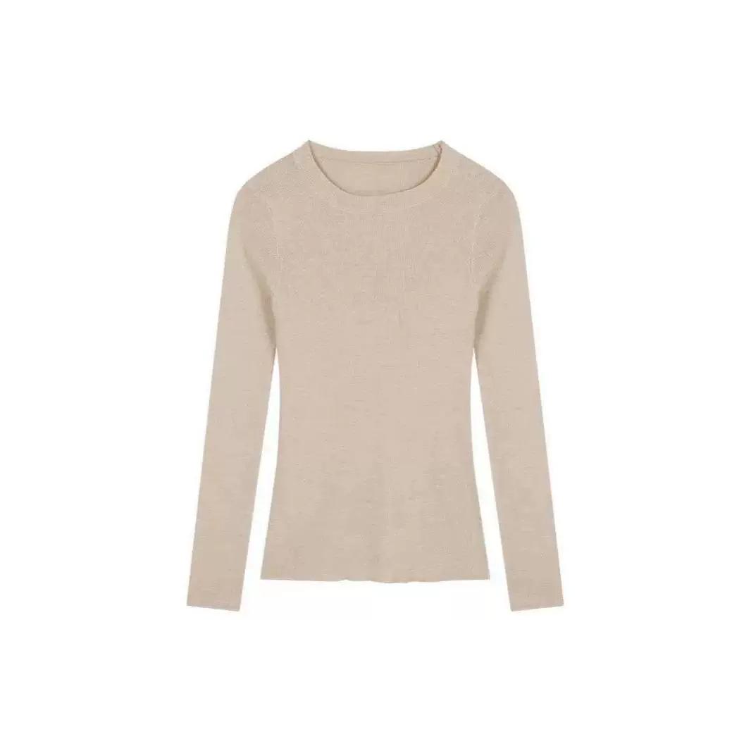 

Женский облегающий вязаный свитер с круглым вырезом - Выгодный осенне-зимний топ с длинным рукавом XXL