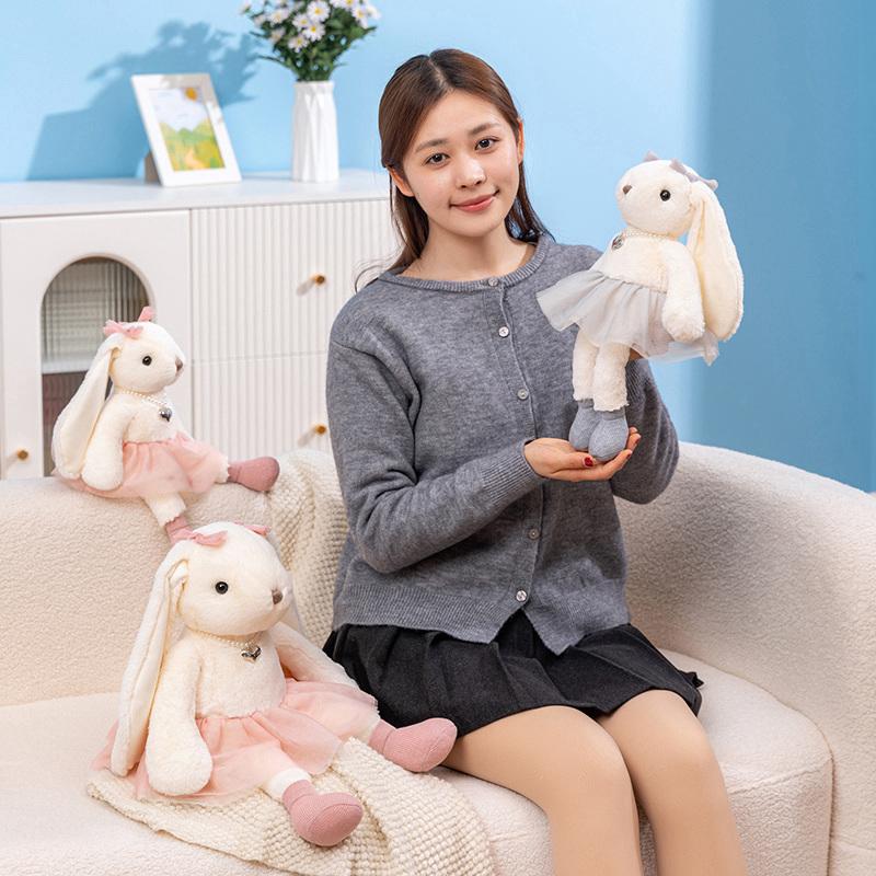 35/50cm Cartoon Adorable Extended Ears Rabbit Plush Doll Extended Legs Princess Pleated Skirt Rabbit Animal Stuffed Toy Home Decor Present Designed