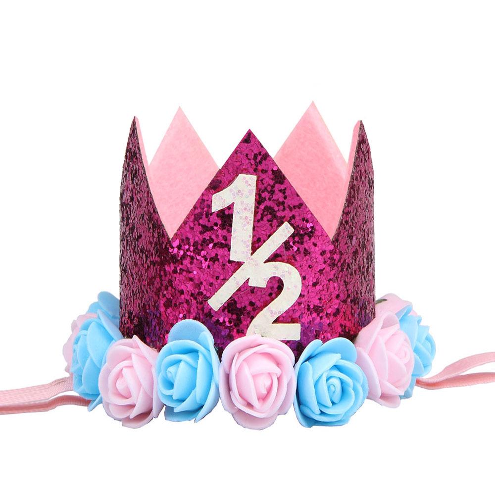 Cross-Border 1st Birthday Crown Headband: Princess Gold & Pink Party Accessory for Girls
