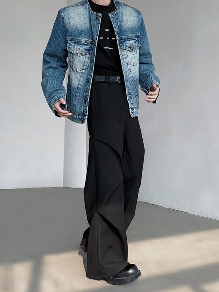 CleanFit Herren Western Faltenhose Micro-Flare - High-End Weitbein-Design