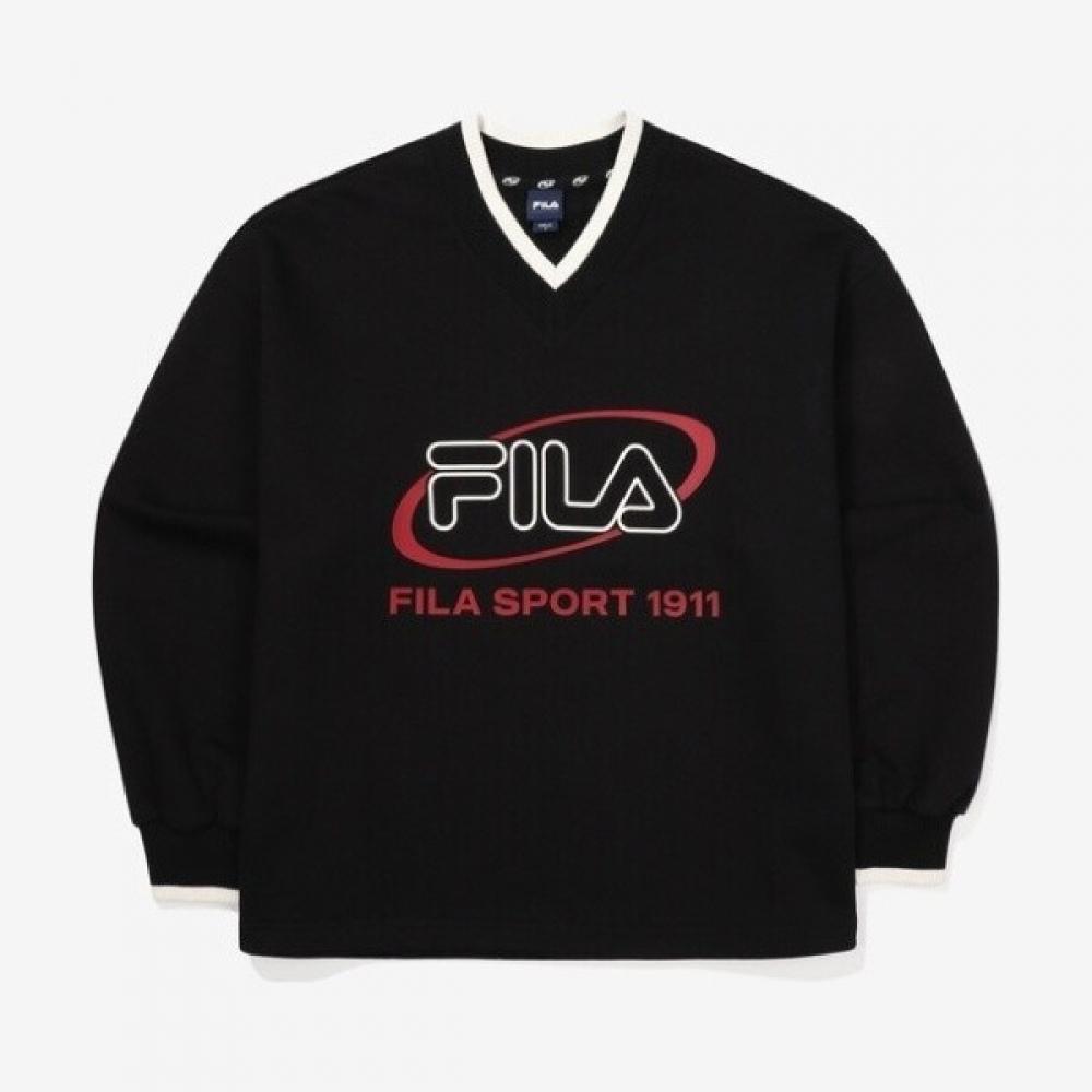 Fila Big Logo Cotton Blend V Neck Sweatshirt Fs2pof3155fblk 095(M)
