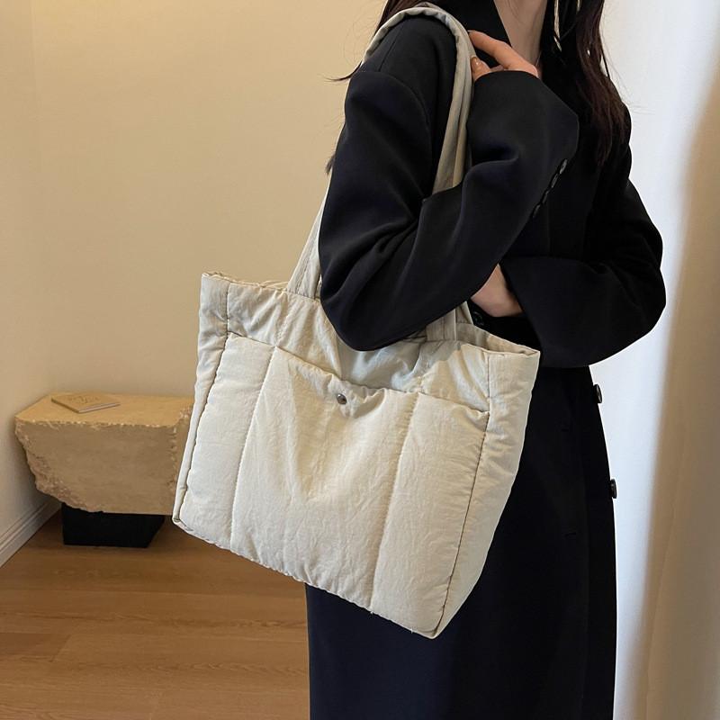 2024 New Korean Ins Nylon Down Bag Women Large Capacity Urban Simple Canvas Tote Bag