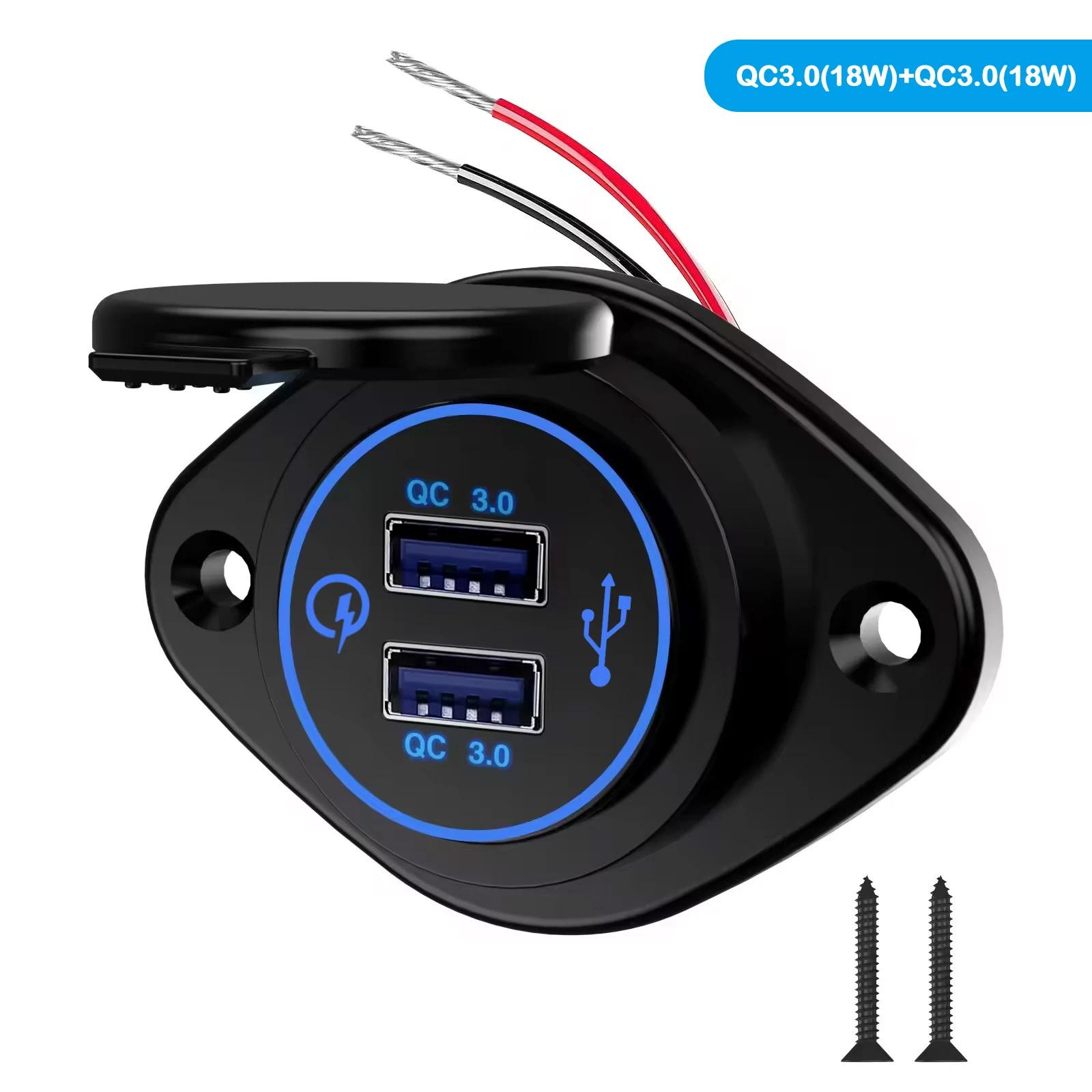 

12-24 В 36 Вт Быстрая зарядка 3.0 Двойное зарядное устройство USB Адаптер розетки для быстрой зарядки Панельное крепление для мотоцикла автомобиля лодки автофургона UTV кемпера