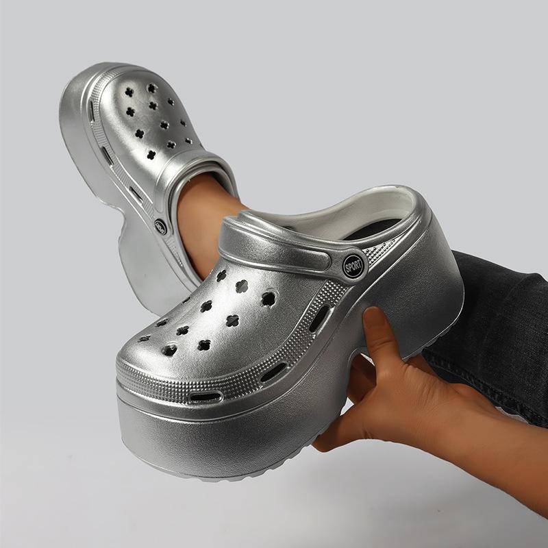 Silver Color Platform Slippers For Women Summer High Heel Shoes Thick Sole DIY Dog Girls Beach Slides Fashion Street Sandals