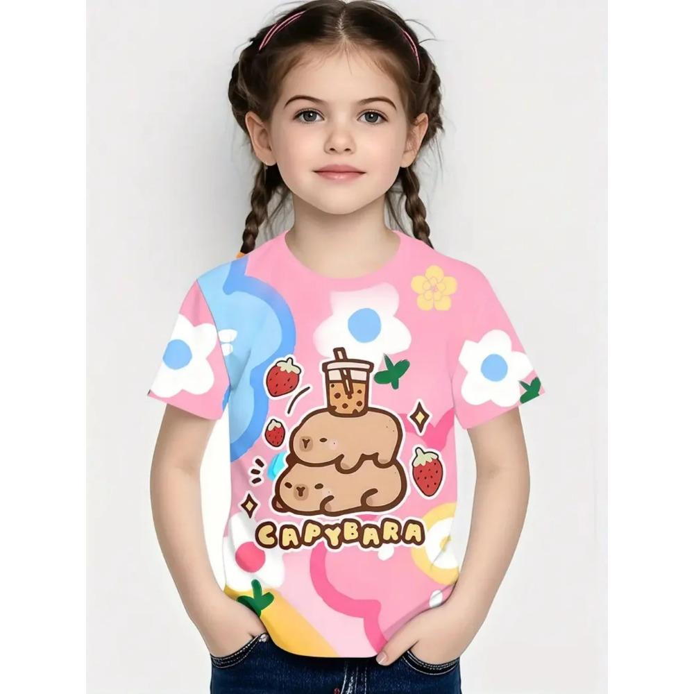 Kids' T-Shirt Animals Boys and Girls Capybara Children's T-Shirt 3D Print Top Loose and Comfortable Gradient Children