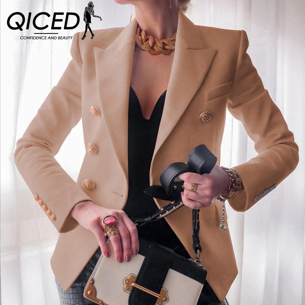 QICED Women's Autumn and Winter Solid Colour Fashion Casual Suit Short Jacket