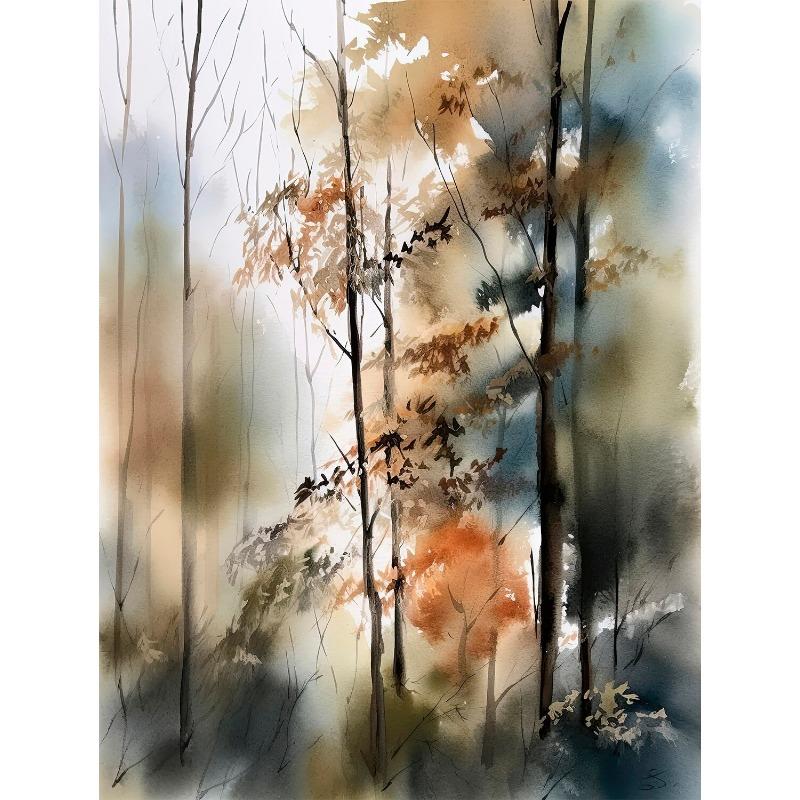 Watercolor Foggy Forest Mountain Trees Pine Posters and Prints Canvas Painting Green Wall Art Picture for Living Room Home Decor