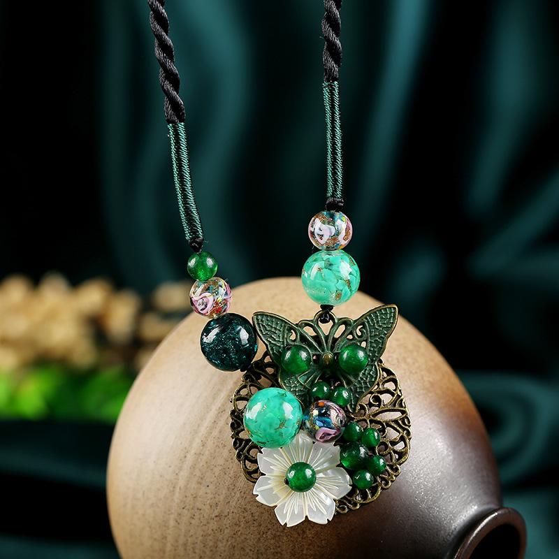 Chinese style retro short collarbone chain freshwater pearl agate glazed classical pendant simple temperament necklace women