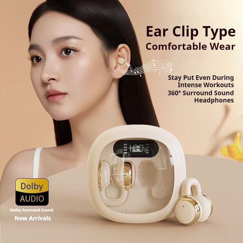 TWS Clip-on Earphones with LED Display Surround Sound Wireless Earbuds Bluetooth5.4 ENC Noise Reduction Headset Sports Headphone