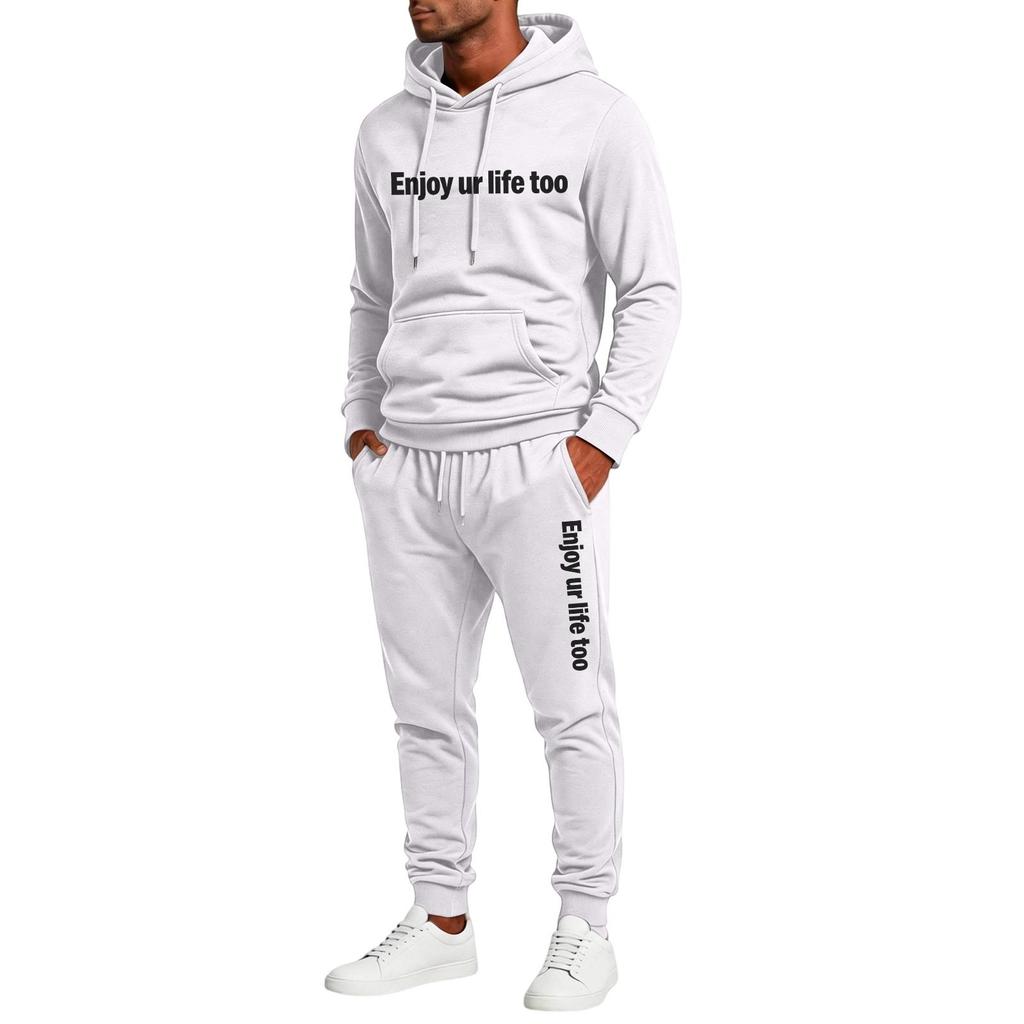 Herren Lässiges 2-teiliges Set Hoodie und Hose mit elastischem Bund und geradem Bein mit lustigem Buchstabenaufdruck