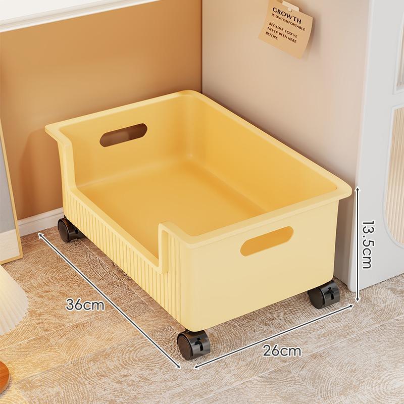 Clothing Storage Box with Rolling Wheels, Under-Bed Organizer Bin for Books Clothes, Plastic Storage Container, Bedside Shelf