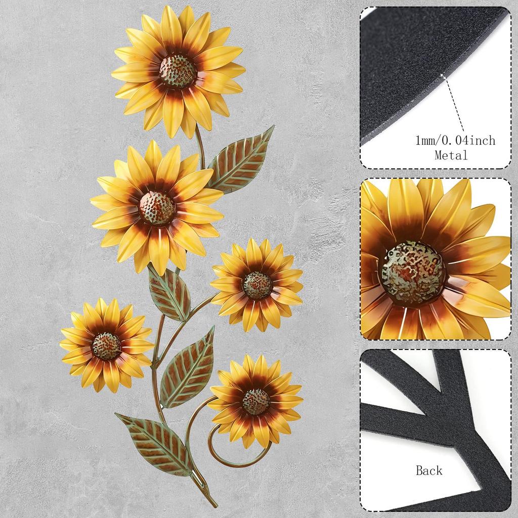 3D Metal Sunflower Wall Decor, Outdoor Decorative Fence Yard Garden Ornaments