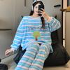 Autumn Winter Warm Flannel Women Pyjamas Sets Thicken Coral Velvet Long Sleeve Cute Cartoon Sleepwear Women's Flannel Pajamas Set for Youth Girl