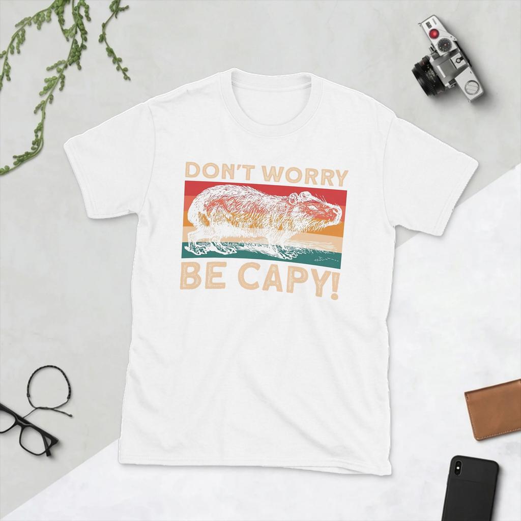 Capybara Unisex T Shirt Dont Worry Be Capy Novelty Tees Short Sleeve O Neck TShirt Pure Cotton Graphic Printed Clothes