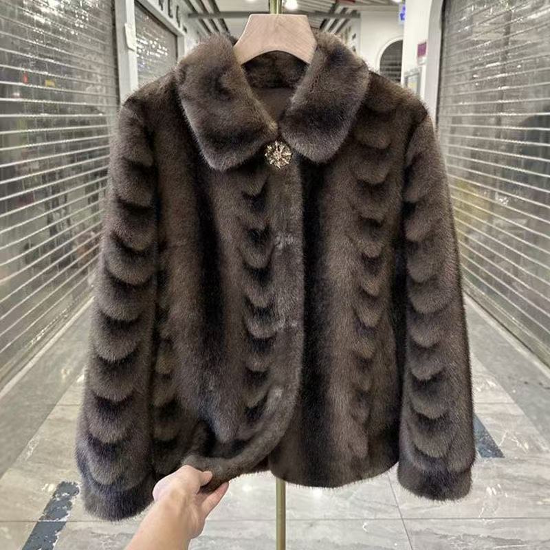 Fashion Collar Short Imitation Mink Fur Coat Autumn and Winter New Style