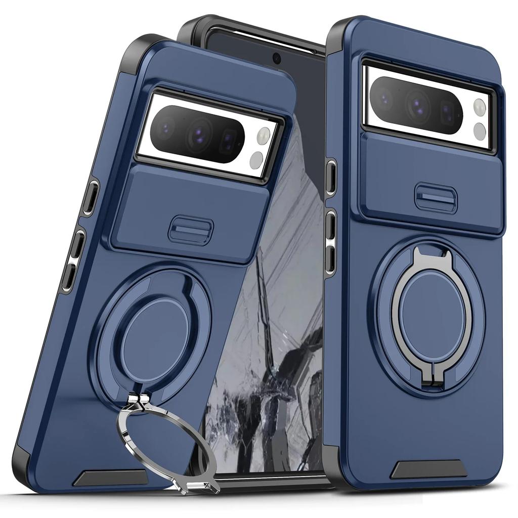 Shockproof Hybrid Dual Layer Magnetic Metal Ring stand Case for Google Pixel 9 7 8 Pro XL 8A Slide Camera Lens Protetion Cover