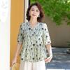 Women's Floral Print Blouse V-Neck Half Sleeve Loose Fit Casual Summer Top