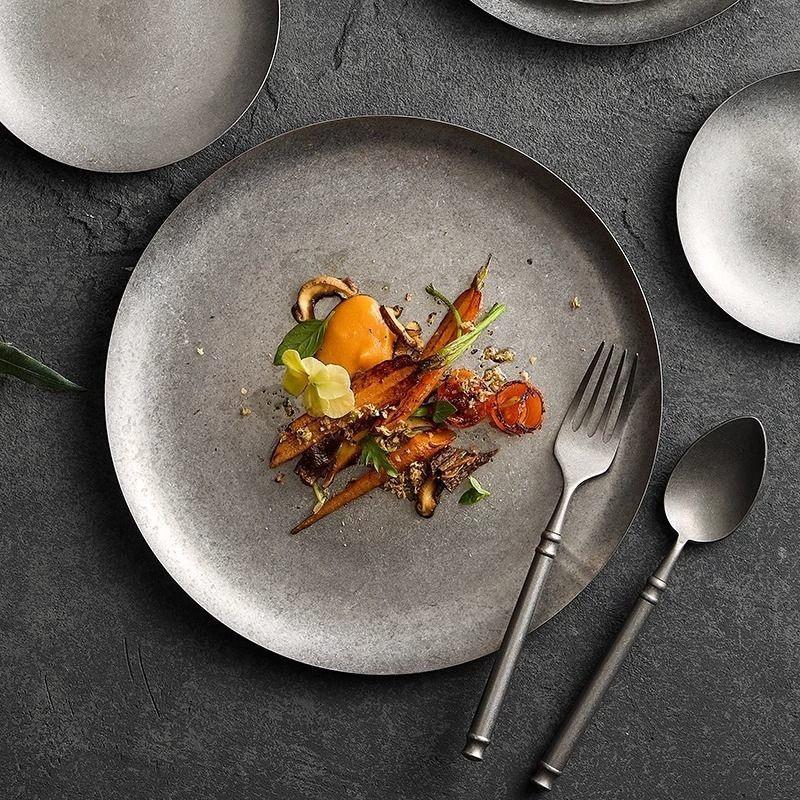 Industrial Retro Stainless Steel Outdoor & Dinner Plates - Creative Tableware for Camping and Desserts