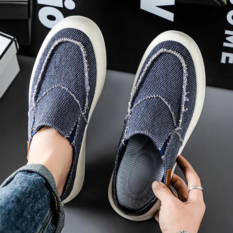 

2025 Новые летние мужские шлепанцы баотоу, дышащие мужские полушлепанцы, модные универсальные повседневные тканевые туфли 46 синий