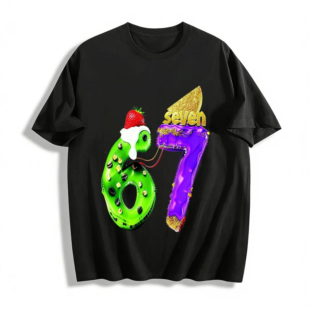 Funny Weird Number 67 Creative Print Casual Top Pure cotton T-shirt XXS