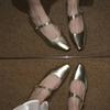 Golden Pointed Toe with Mary Jane Shoes, Shallow Mouth Women's Shoes, Flat Bottom Inner Height Increase Single Shoes Women