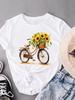 (Asian Size) T-shirts O-neck Casual Clothing Fashion Female Women's Top Trend Flower Style Short Sleeve T Shirt Printed Graphic Tee