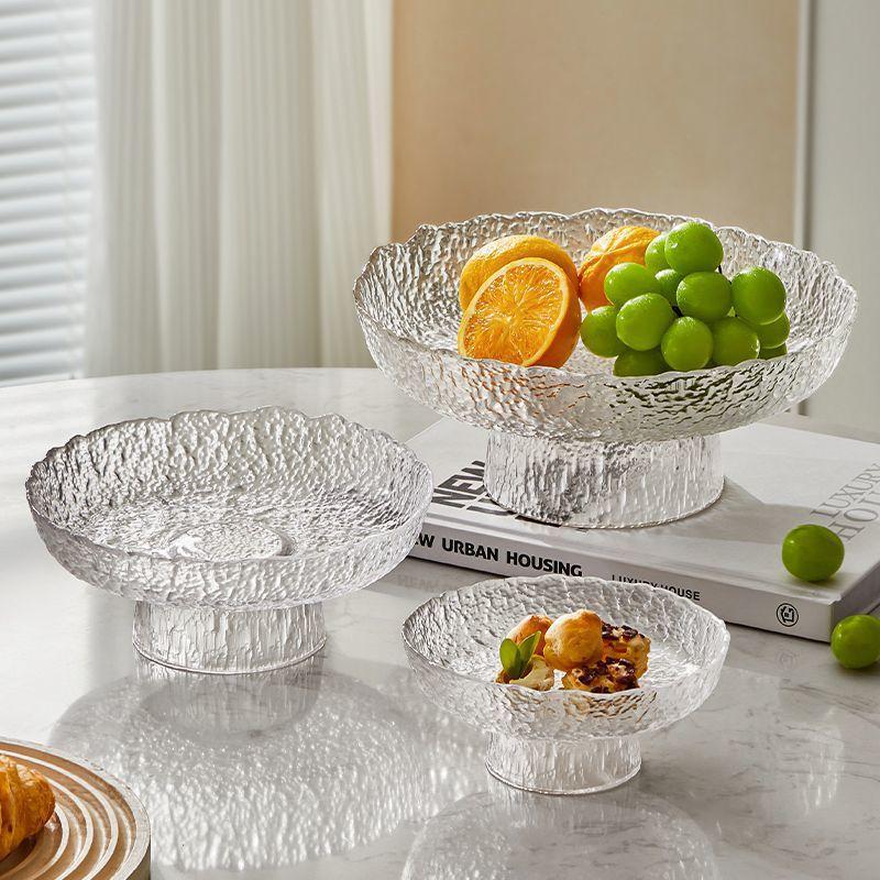 Light Luxury Glass Fruit Plate, Living Room Home Coffee Table, Modern Simple High-Footed Dried Fruit Snack Plate, Reception Fruit Plate